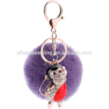 Customized color fur pom poms/rabbit fur keychain/fur ball keyrings